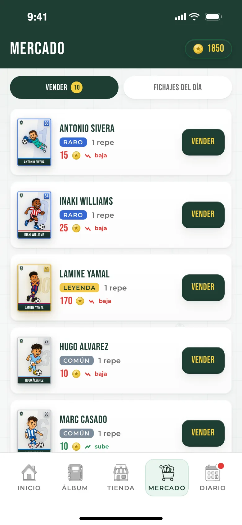 Mercado para vender cromos repetidos